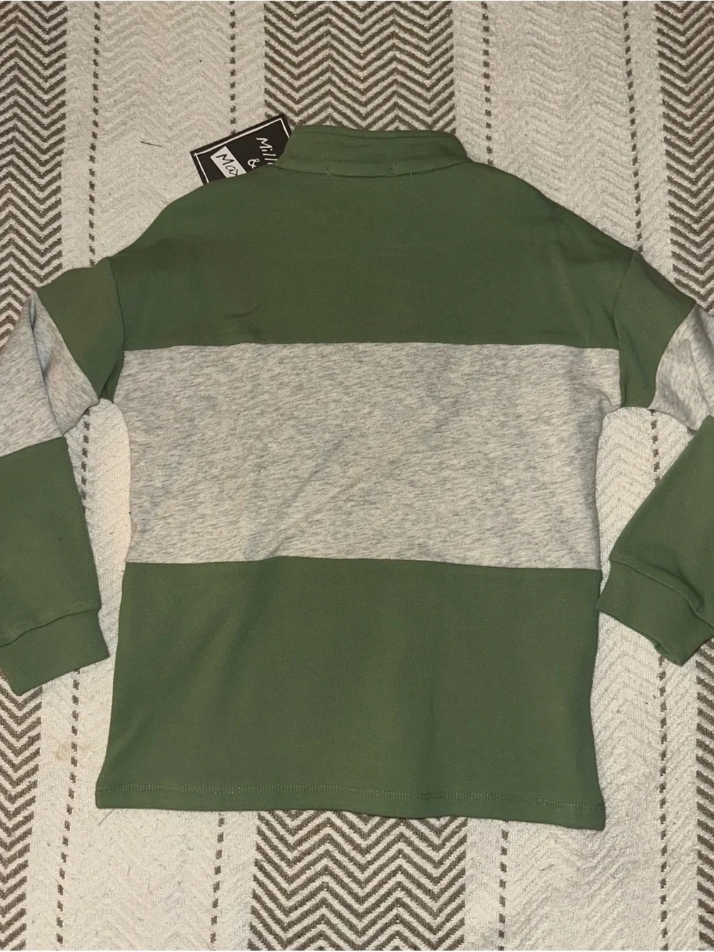 NWT Millie & Maxx Boy’s Olive Green and Light Gray Quarter-Zip Pullover Sweater